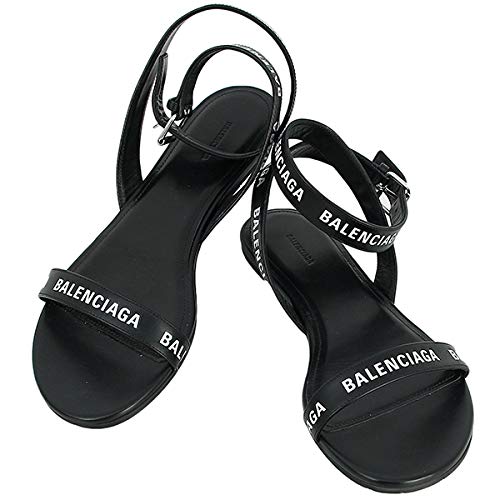 [バレンシアガ] フラットサンダル #37 24.5cm カーフレザー ブラック ホワイト ロゴ ストラップ 551154 [並行輸入品]