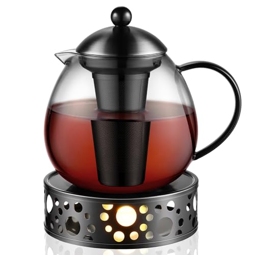 glastal Schwarz Teekanne mit Stövchen 1500ml Teebereiter Glas und...