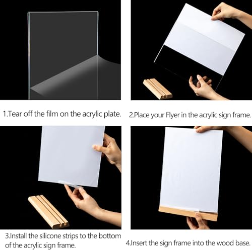 Aufsteller A4 Holz L&T Form, 2 Stück Tischaufsteller A4 Preisschilder Aufsteller mit Holzfuß Acryl Fotoaufsteller Werbeaufsteller Display mit Holzfuß für Werbung Menükarte Hochzeit Cafe Restaurant