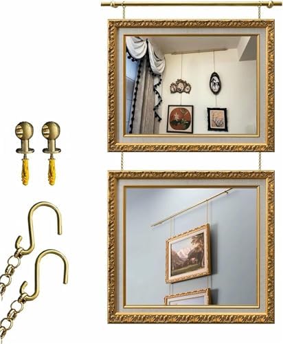 Metal Picture Rail Hanging System for Wall Art, Adjustable Brass Picture Hangers with Chains & Cables, French-Style Art Display Kit for Home & Gallery - 1.8m/70.9"