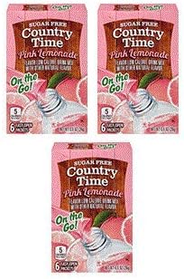 (3 Pack) Country Time On-The-Go Sugar-Free Pink Lemonade Powdered Soft Drink, 6 - 0.9 oz Packets