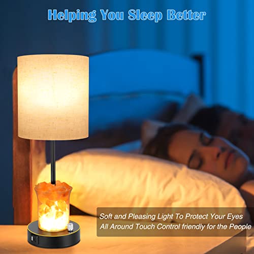 Zjojo Table Lamp With Himalayan Salt Lamp, Bedside Lamps With Usb C And A Ports, 3 Way Dimmable Salt Lamp With Ac Outlet- Touch Control Table Lamp For Bedroom Iron Nightstand Lamp For Living Room #TOP1