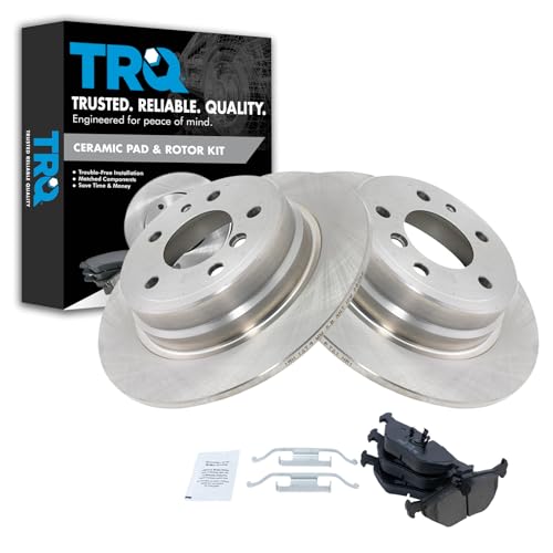 Image of TRQ Rear Brake Pad and Rotor Set Ceramic | For 1989-1995 BMW 525i 1993 525iT 1994-1995 530i 1989-1993 535i