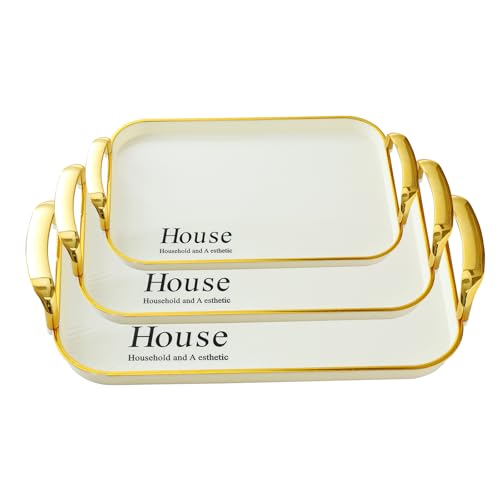 3 Pack Alphabet Serving Platters with Handles 18.3/16.7/14.8 Inch Reusable Large Serving Trays, Party Food Tray, Rectangular White Plates for Dinner, Cookie, Cake, Turkey, Cheese, Fruit, Snack