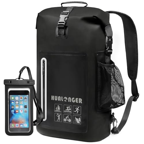 Hualonger Waterproof Backpack 20L/30L/40L- Roll Top Closure Bag - Hiking Backpack - Lightweight Durable Floating Dry Bag with IPX8 Waterproof Phone Case