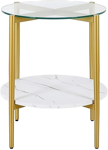 Miniatura 54 de Otto - Mesa de centro redonda de 36 pulgadas de ancho con estante MDF en latón/laca blanca Latón/blanco.,Oro/Nog,Bronce ennegrecido/mármol