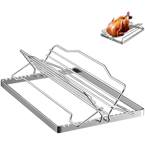 bbq777 Adjustable Turkey Roasting Rack, Poultry Rack for Ovens, Smokers, Grills, Chicken Roasting Rack, V Rack for Turkey Roast Rack, Chrome Plated Meat Rack Cover