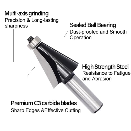 Image of Chamfer Router Bit 1 /2 Shank, 15 Degree Carbide 2-Flute Chamfer Cut, Edge Forming Bevel Router Bit, Chamfer Bit Miter Angle Router Cutters, for Miter Joints