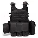 Uanqfegy Airsoft-Weste, multifunktionaler Molle-Plattenträger – verstellbare, atmungsaktive Weste für Outdoor, Training, Sicherheit (schwarz)