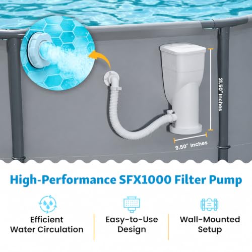 Image of Summer Waves SFX1000 Complete Skimmer Filter Pump System for Above Ground Pools, 1000GPH, White, with 1.5 inch Fittings and Hose