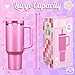 Hey, Stan 40 oz Tumbler with Handle and Straw | Insulated Cup Reusable Water Bottle Stainless Steel | Cupholder Friendly Travel Mug | Double Insulated Pink Water Bottle Tumbler | 40 oz Pink Tumbler