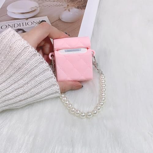 Image of Soomio Designer for Women's Premium 3D Adorable Cool Cartoon Silicone for AirPods Pro (2019) Pouch Case Pearl Chain Soft Cover Box with Wireless Charging (Pink)