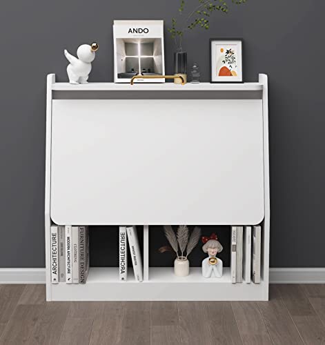 Pmnianhua Wall Mounted Desk, Wooden Folding Desk Space Saving Wall Desk With Storage Shelf Study Writing Table For Small Space (White) #TOP7