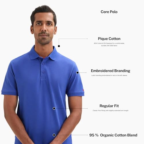 Image of LUDIC Core Polo T-Shirt, Dailymove Collection | Regular Fit | Stand-up Collars | 100% Organic Cotton, 240 GSM | Lightweight & Comfortable |Everyday Essential | Polo T-Shirt for Men