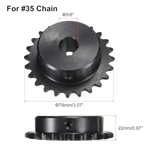 Image of uxcell #35 Chain Roller Sprocket B Type, 5 /8 inch Bore 24 Tooth Single Strand Chain Sprocket, Carbon Steel, Keyway with Set Screws