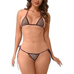 Oneheekini Women Sexy Swimsuit Halter String Triangle Micro Thong Bikini Leopard Mesh Bathing Suit Cheeky 2pcs Swimwear