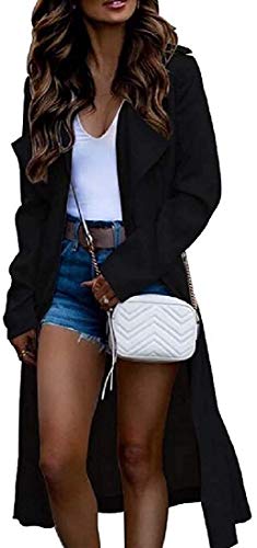 Preisvergleich Produktbild BakingMon Damen-Trenchcoat, vorne offen, langärmelig, schmal, Revers Gr. Small, Schwarz