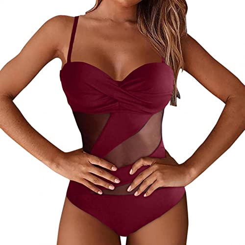 ♥ Costumi da Bagno Donna, Sexy Tinta Unita Monokini Costume Trikini Donna, Sportivo Bikini Brasiliana Push up, Un Pezzo Costumi Interi Donna con Tracolla Regolabile Estate Beachwear Costume da Bagno Donna Bikini Swimwear Costume Intero Tinta Unita Tracolla Regolabile per Beachwear