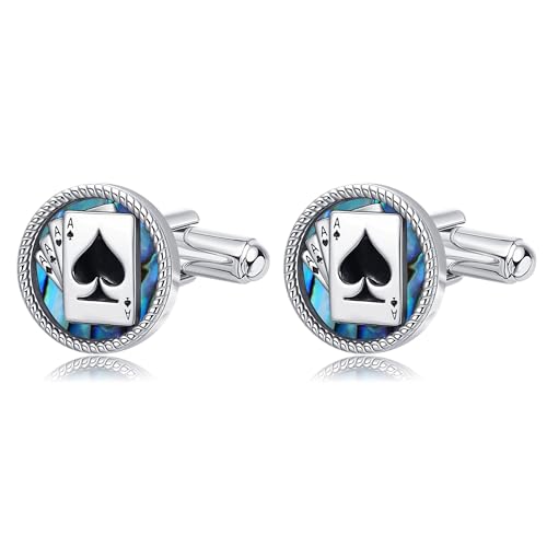 Playing Card Ace Cufflinks for Men Sterling Silver Poker Card Cuff Links Wedding Anniversary Jewelry for Father Business Tuxedo