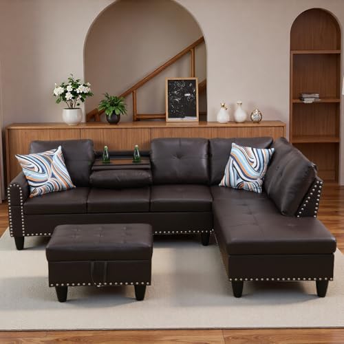 Topcomfy Leather L-Shaped Couch Set, 97.5