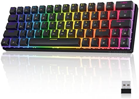 Tezarre TK63 Pro Wireless Keyboard Bluetooth/2.4G/USB Wired 60% Mechanical Gaming Keyboard RGB Backlit PBT Pudding Keycaps Hot-Swappable (Gateron Blue Switch, Black)