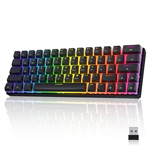 Tezarre Tk63 Pro Wireless Keyboard Bluetooth/2.4G/Usb Wired 60% Mechanical Gaming Keyboard Rgb Backlit Pbt Pudding Keycaps Hot-Swappable (Gateron Blue Switch, Black) #TOP9