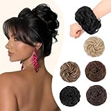 forfeels Messy Bun Hair Piece, Black Wavy Curly Hair Bun, Synthetic Elastic Tousled Updo Hair Pieces for Women, Daily Use Hair Buns Hair Piece
