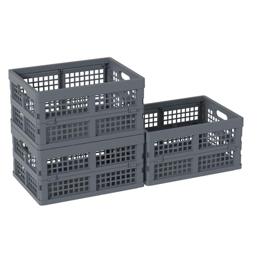 Ordate 16 L Boîte Empilable Caisse Pliable Plastique, Gris Foncé, Paquet de 3