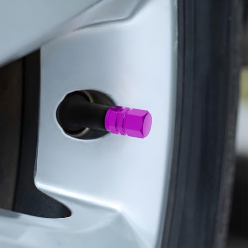 Image of Osilly Car Tire Stem Valve Caps, 8 PCS Aluminum Alloy Valve Stem Covers, Leak-Proof Tire Cap Cover Accessories, Hexgon Style Wheel Air Valve Caps for SUV Car Bike (Purple)