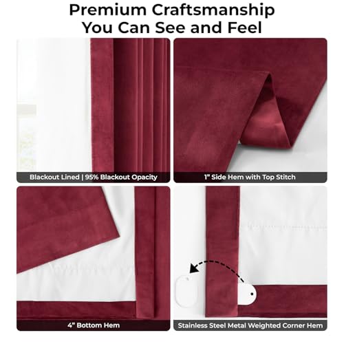 Image of HPD Half Price Drapes Velvet Blackout Curtains /Drapes - 84 Inches Long 1 Panel Blackout Curtain Signature Pleated for Living Room & Bedroom - 25W X 84L, Burgundy
