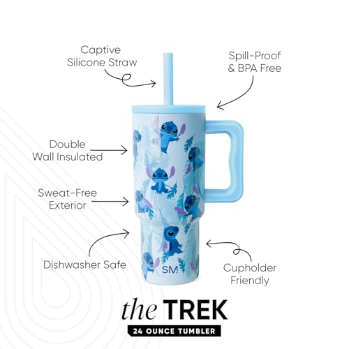 Image of Simple Modern Disney Kids 24 oz Tumbler with Handle and Silicone Straw Lid | Spill Proof and Leak Resistant | Stainless Steel Bottle | Gift for Kids Boys Girls | Trek Collection | Tropical Stitch