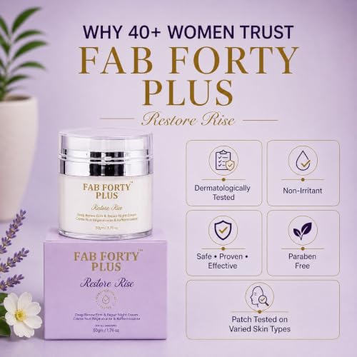 Image of Restore Rise Deep Renew Repair Night Cream For 40+ Women | Overnight Repair Night Face Moisturizer for Women | With Bakuchiol, Ceramides, & Carnosine | Dermatology Tested , All Skin Types | 50gm