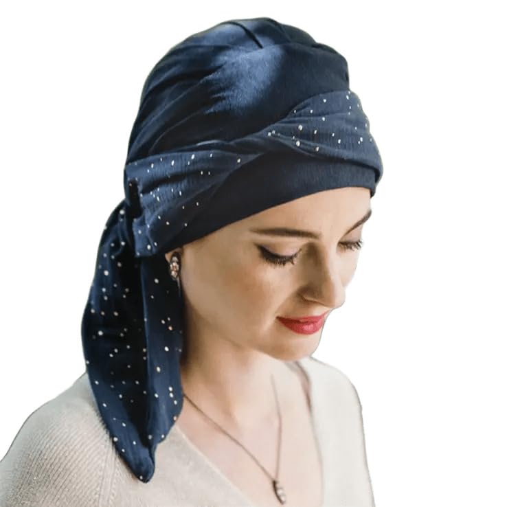 Foulard oncologique de luxe CAREBELL Smooth Navy Gold en bambou fait main
