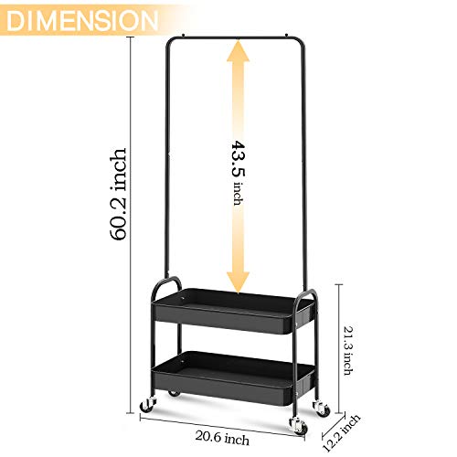 KINGRACK 2-in 1 Garment Rack, Clothing Rack with 2 Tier Metal Basket, Rolling Storage Cart Clothes Organizer Coat Rack Storage Stand on Wheels, for Home Bedroom Laundry Small Place Entryway, Black by KINGRACK - Image 7