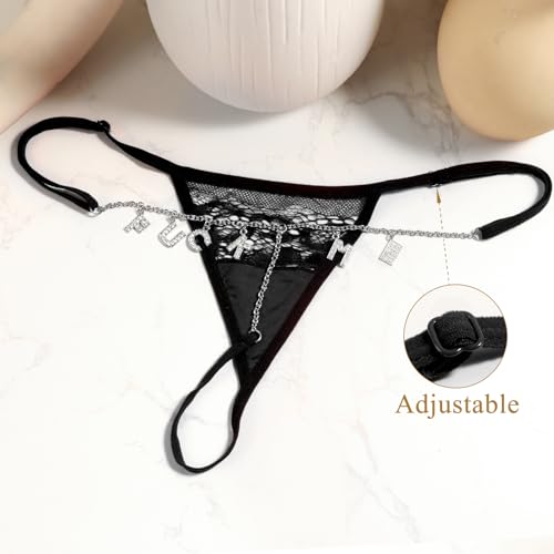 Image of Sexy Underwear for Women, Lace Thongs with Sparkling Letter Charms, Fun and Flirty Panties for Women Sexy