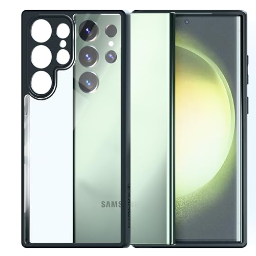 Image of KAPAVER Hybrid Clear Back Cover Case for Galaxy S23 Ultra | Protective Shockproof Cleare Hard PC Soft Flexible Black TPU Cover