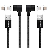 Smart&Cool Gen4 L-Shaped/Right Angle/90 degree Nylon Braided Super Magnetic Two-mode Charging and Data Sync Cable for i-Product and Android Mobile Devices (5 feet Black Twin-Pack)
