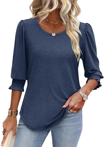 Image of XIEERDUO Blouses for Women Dressy Casual 3 /4 Length Sleeve Womens Tops with Smocked Cuffs