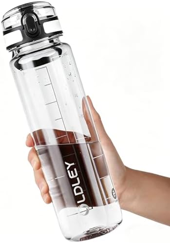 OLDLEY 1 Liter Wasserflaschen mit Sieb, BPA-freie, auslaufsichere Trinkflasche, leichte, wiederverwendbare 1000ml Tritan Sportflasche für Radfahren, Fitness, Universität, Sport, Ou