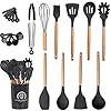 ADOSON Kitchen Utensil Set, 21 Cooking Utensils Set, Silicone and Wooden Handle Kitchen Utensils with Holder, Non-Stick and Heat Resistant, Kitchen Cooking Utensils Spatula Set, Baking, Frying（Black）