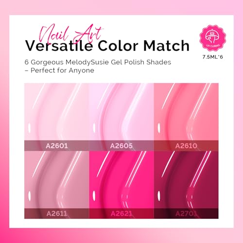 Image of MelodySusie Bright Pink Gel Nail Polish Set - 6 Colors Nude Pink Neon Pink Purple Soak Off UV LED Gel Polish Gift for Women Nail Art Manicure Salon DIY Nail Design Decoration at Home