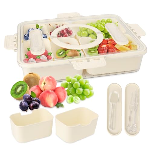 Yqhugbc Caja Contenedor para Aperitivos, Caja de Snacks con Compartimentos y Tapa, Sharp Bandeja de Aperitivos con Tapa con 8 Compartimentos para Dulces, Especias, Frutas, Frutos Secos, Postres