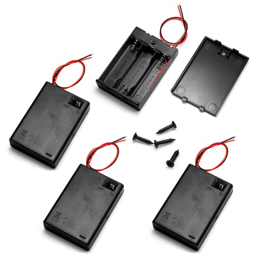LampVPath (Pack of 4 3AA 4.5V Battery Holder with Switch, 3X 1.5V AA Battery Holder with Leads and...