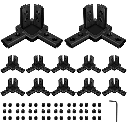 Image of 12pcs 3030 Hardware 3-Way Corner Bracket Angel Connector 3030 Aluminum Extrusion V-Slot Accessories T-Slotted with Screws for 3030 Aluminum Profile 3D Printer Frame Accessories Black