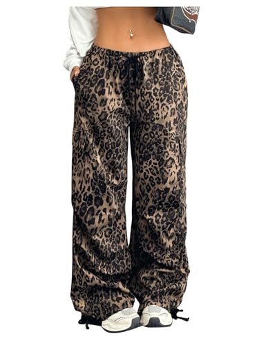 パンツ LEOPARD PRINT WIDE STRAIGHT PANTS Floerns Women's Leopard Print Straight Leg Pants Loose
