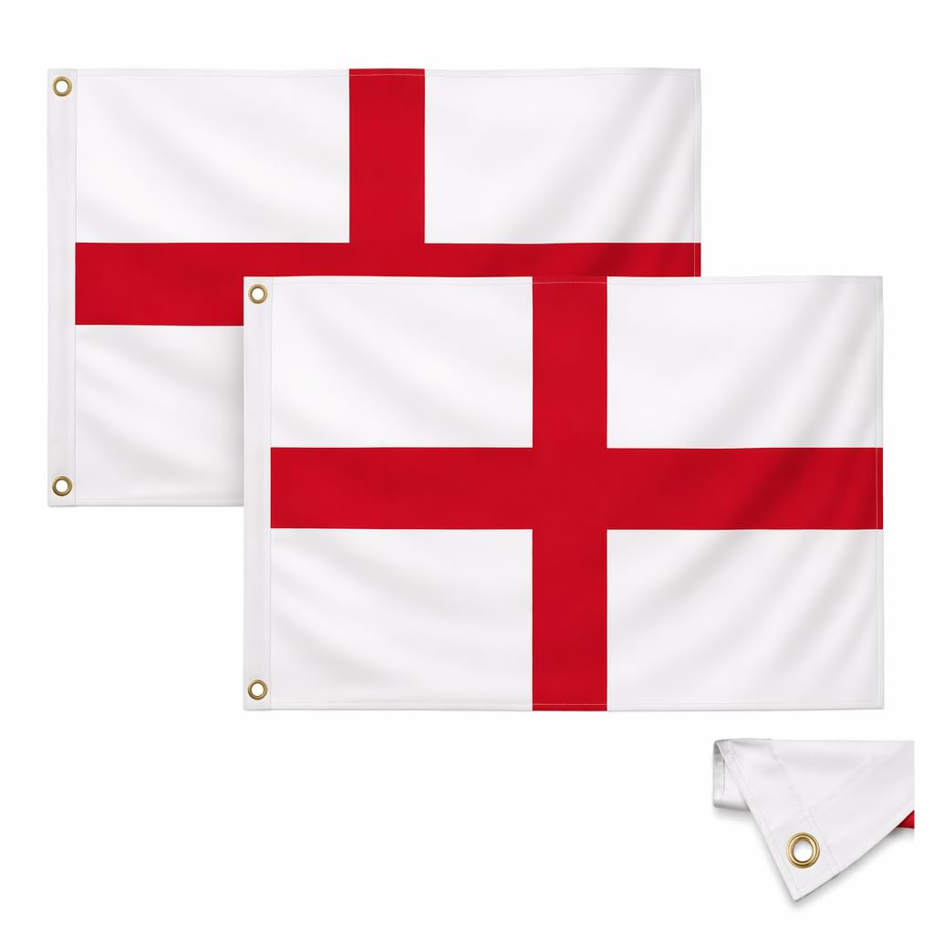 Pack of Two England Flags 5ft x 3ft, St George Flag Large with Brass Eyelets, Saint George Flag for Sports Events and Patriotic Celebrations