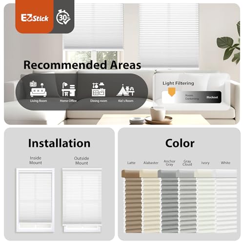 DEZ FURNISHINGS EZ Stick No Drill No Tools Cordless 1.5" Light Filtering Cellular Shade, 42" W x 60" H, Alabaster by DEZ FURNISHINGS - Used condition - Image 7