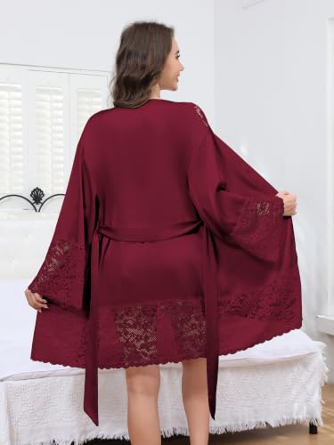 Anetyflying Women Slik Robes Lace Trim Stain Kimono Bathrobe for Bridesmaid - image 6