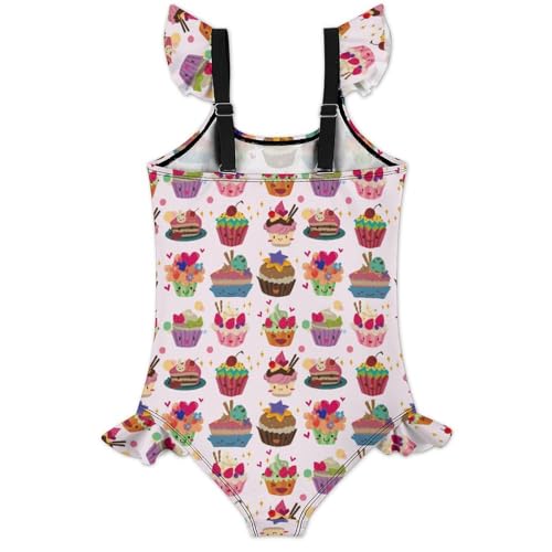 Image of Girls One Piece Swimsuit Macaroni Cheese Pasta Food Ruffles Swimwear Bathing Suits 3-12 Years
