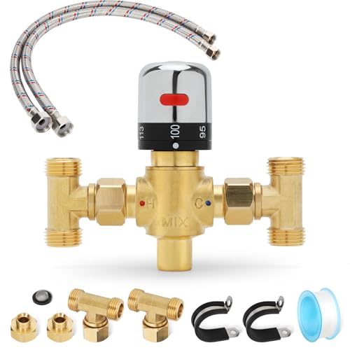 Adjustable Temperature Hot Water Recirculating Valve for Instant Hot Water Recirculating System, 68~140°F Thermal Bypass Valve Recirculating Valve for Kitchen Sink Fauce - Replace Old Plastic Valves